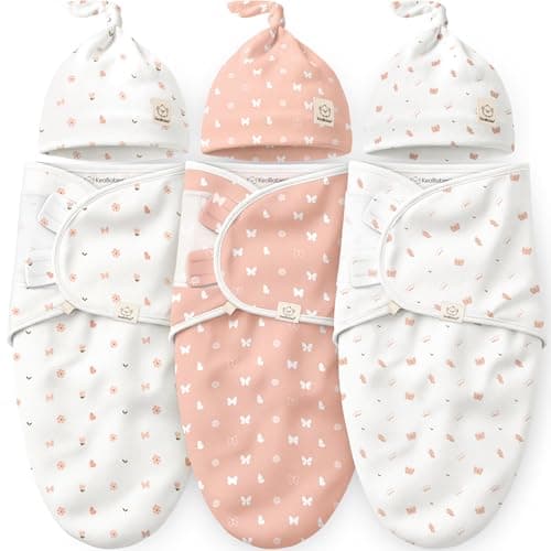 KeaBabies 3-Pack Organic Swaddles for Newborns Girls, Boys with Hats -Soft Cotton Baby Sleep Sacks 0-3 Months, Breathable Baby Hats and Swaddles 0-3 Months,Newborn Essentials Must Haves(Butterflies)
