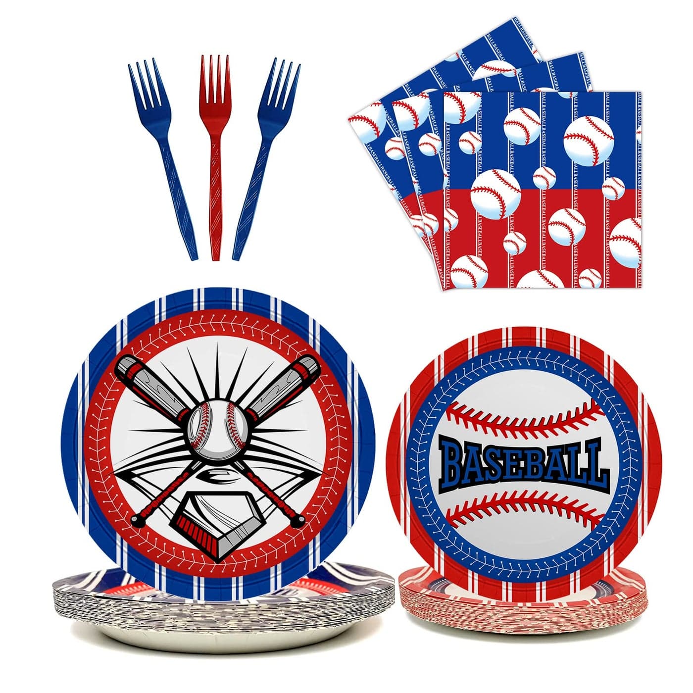 96 Pcs Baseball Plates Baseball Birthday Party Supplies Including Baseball Plates and Napkins Forks Baseball Party Decorations