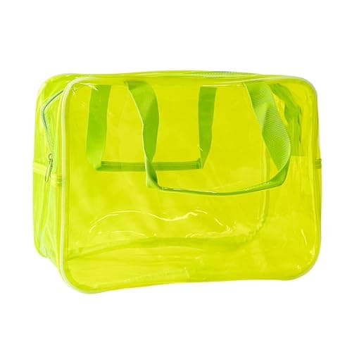 TotePrint Yellow PVC Pure Color Transparent Gift Pouch Wash Travel Makeup Cosmetic Bag with Handle for Travel Bathroom Toiletry Organizer Yellow
