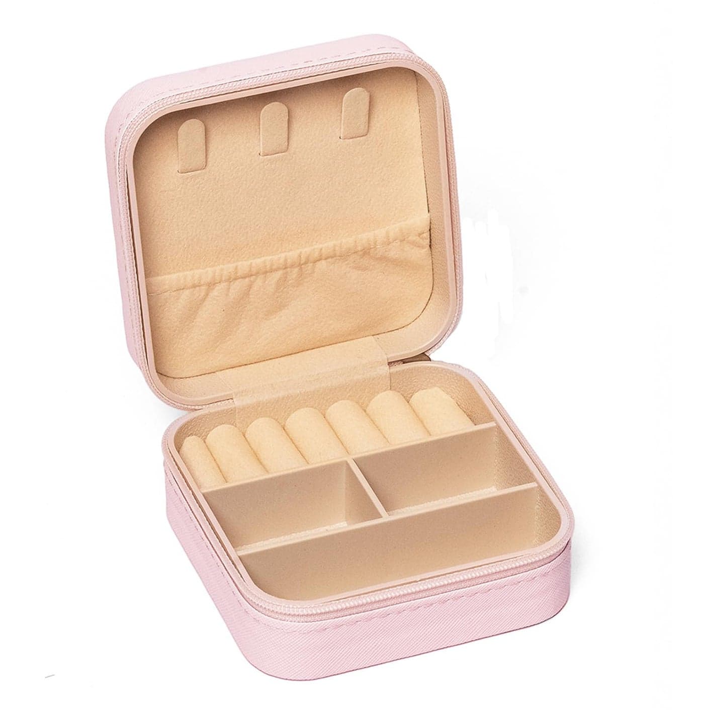 INOVERA (LABEL) Stylish Jewellery Organiser Box for Womens & Girls - Small Portable Travel Case for Storing Rings, Earrings, Necklace with Zipper (Rose Gold)