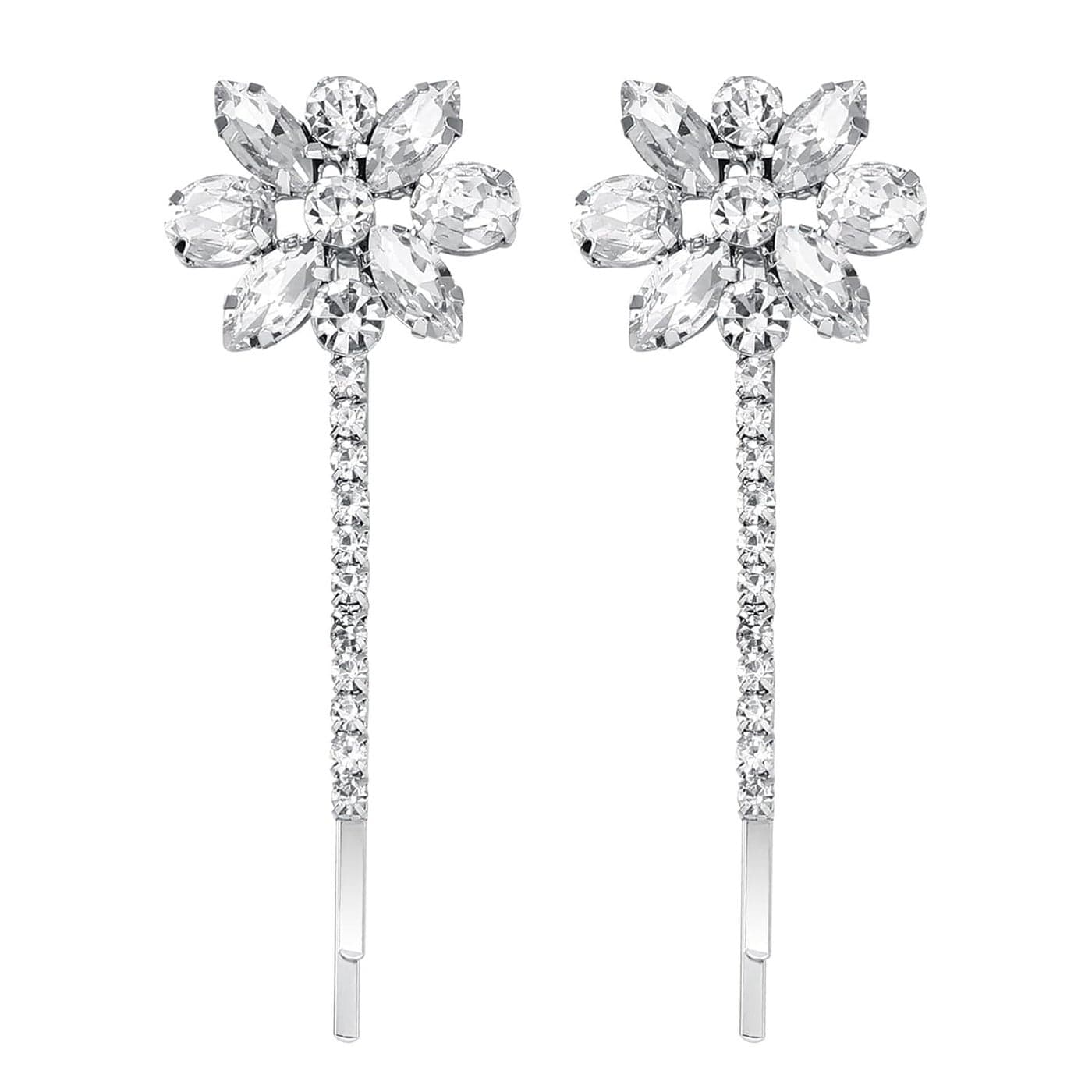 Crystal Flower Hair Pins Elegant Rhinestone Floral Bobby Pins Bridal Hair Clip for Women Silver