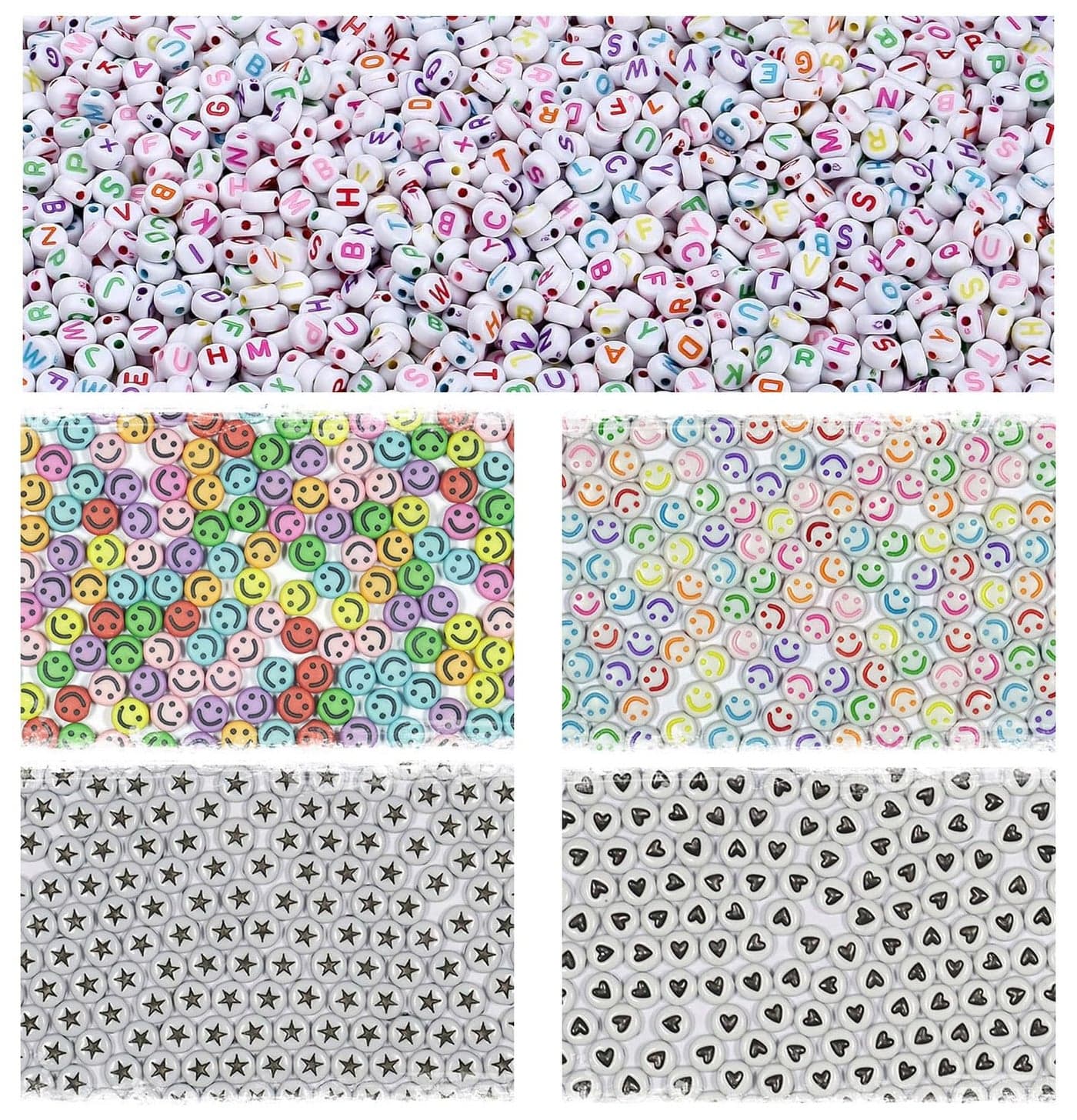 Store2508 Pack of 2000 Colourful Round Beads Bulk Pack, Alphabet Letter A to Z, Smiling Emoji, Black Star, Black Heart for DIY Jewellery Bracelet Making, Art & Crafts, Personalised Accessories Making