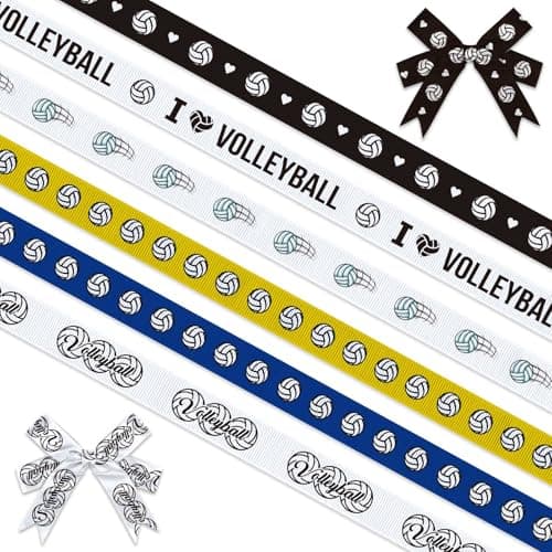 Threetols 6 Rolls 18 Yards Volleyball Ribbons 38 Black White Dot Grosgrain Ribbons Sport Blue Yellow Ball Ribbons Wrapping Craft Ribbons for Sport Team Decoration and Theme Party Decorations
