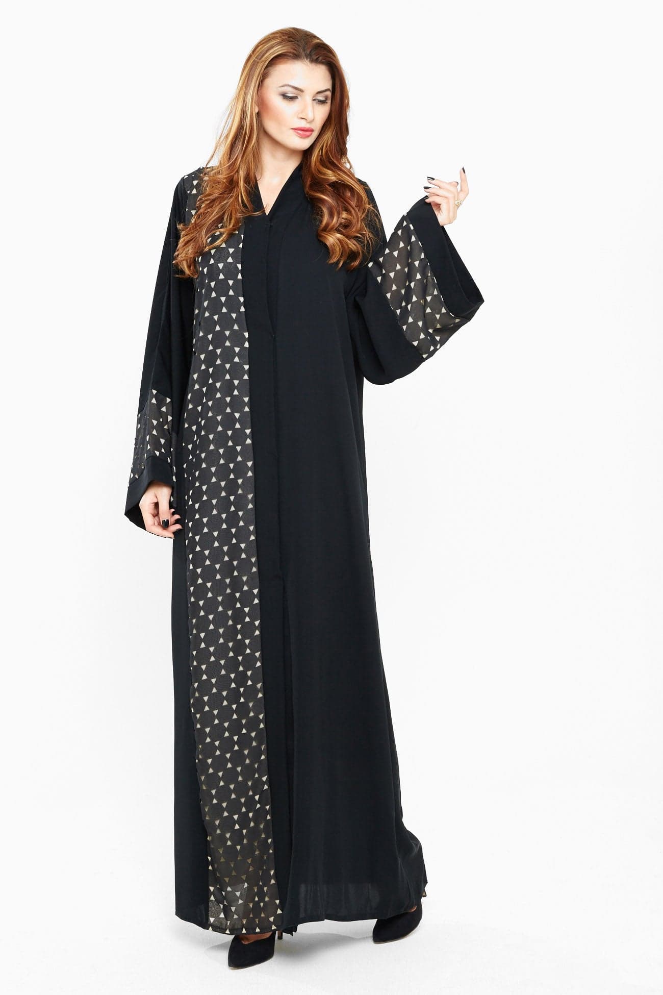 A casual abaya with laser cut print Abaya-AJ433A