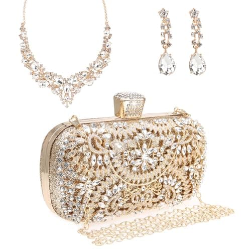 DA BODAN Womens Sparkly Rhinestone Crystal Clutch Bag Glitter Sequin Bridal Purse Evening Handbag for Wedding Party Prom