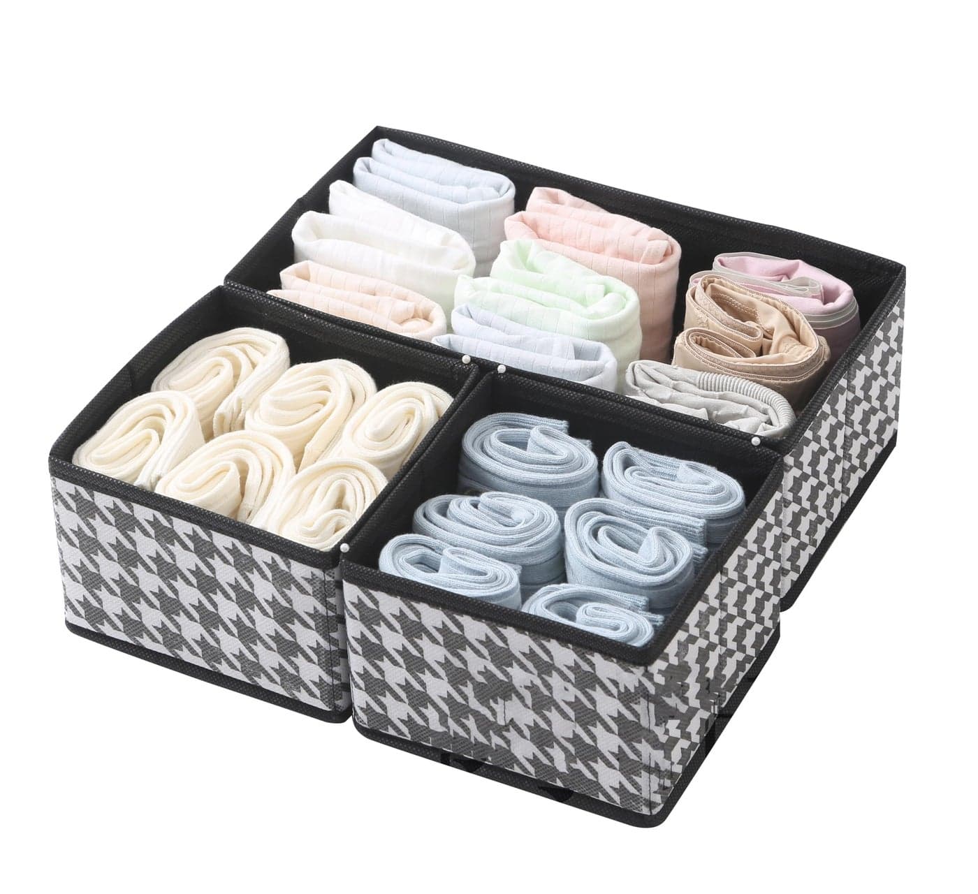 House of Quirk Fabric Storage Box Set Of 3 Closet Dresser Drawer Organizer With Drawers For Underwear, Bras, Socks,Ties,Scarves, Grey (Pack Of 1 Black Houndstooth) - Utensils, 14x10x10 cm