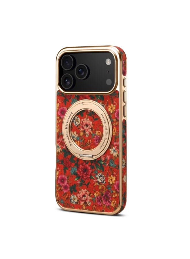 MagSafe-Compatible iPhone 17 Pro Case with Magnetic Attachment Rotating Stand Leather Case with Floral Pattern Shock-Resistant and Scratch-Resistant Compatible with MagSafe