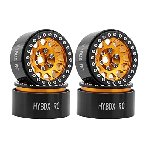 HYBDX Rc 1.9 Inch Aluminum Alloy Beadlock Wheel Rim Hub 4pcs Suit for 1:10 RC Crawler Axial SCX10 SCX10 II TRX4 RC4WD D90. (Golden)
