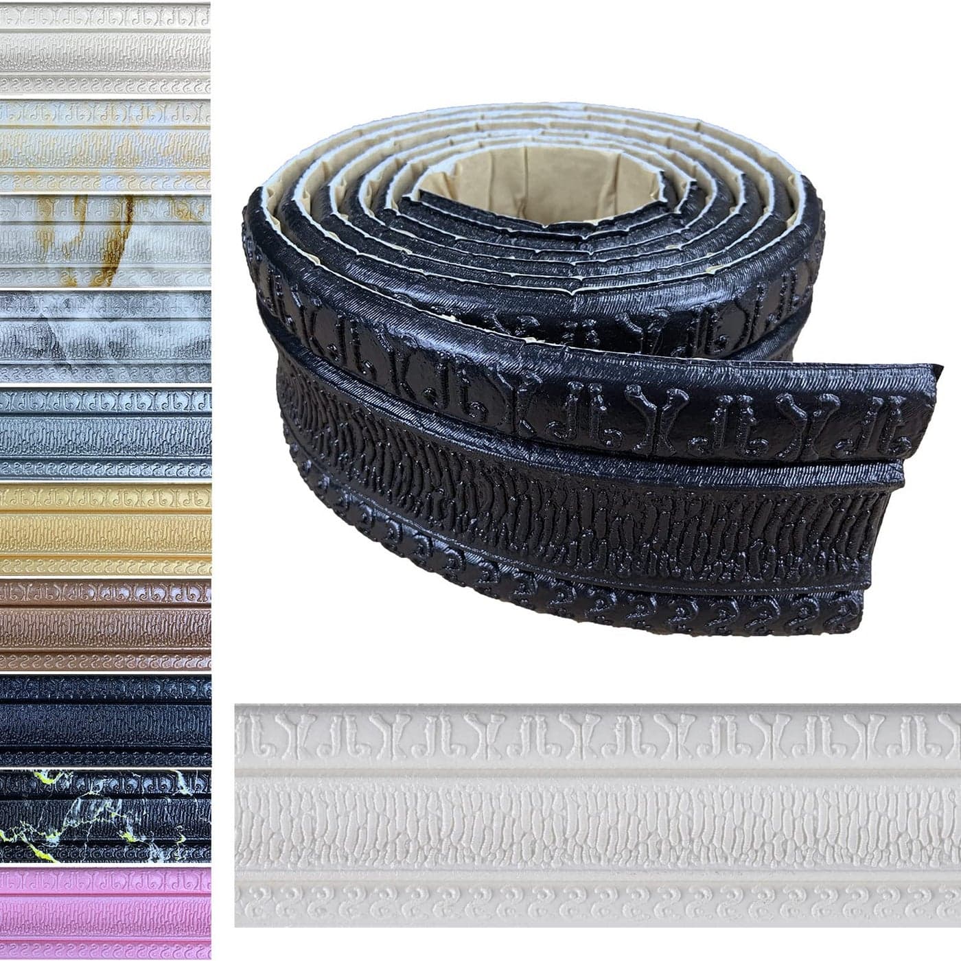Yutianli Crown Molding Peel and Stick Wallpaper Border Flexible Wall Base Moulding Trim Self Adhesive Vinyl Baseboard Black Foam Wall molding 3D Mirror Border 2PCS178 Black