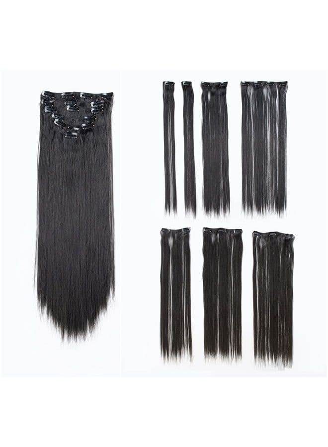 Women 22 Inches Straight Full Head 7 Separate Pieces Heat Resistance Synthetic Hair Clip in Hair Extensions (1B-Off Black)