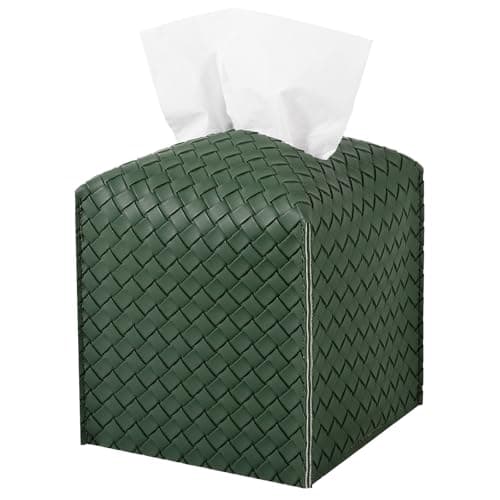 Tissue Box Cover PU Leather Tissue Holder Square Facial Tissue Case Facial Paper Organizer Dispenser for Bathroom, Vanity Countertop, Car, Dark Green