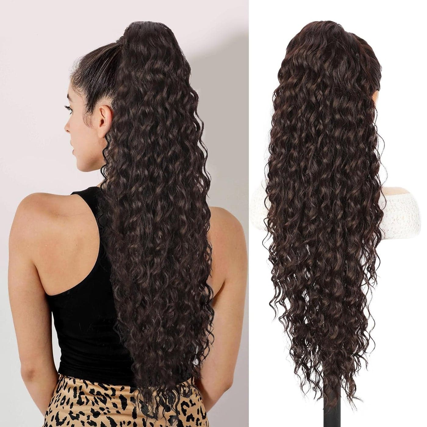 QGZ Curly Ponytail Extension,Drawstring Ponytail for Black Women 30 Inch Synthetic Long Curly Wavy Clip in Pony Tails Hair Extensions for Daily Use(Reddish Brown)
