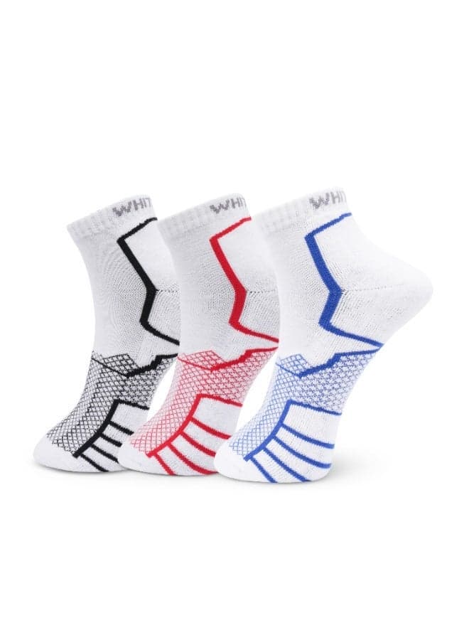 Pack of 3 Half-Terry Ankle Socks – Free Size – White – OEKO-TEX & ECAS Certified – Breathable, Moisture-Wicking, Stay-Up Grip