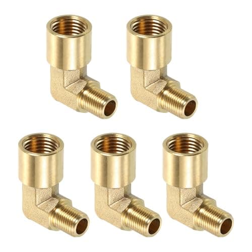 uxcell 5 Pcs G 1/4 Inch Female x G 1/8 Inch Male 90 Degree Elbow, Brass L Right Angle Pipe Fitting, Connector for Fluid, Gas, Fuel, Oil, 27x31mm