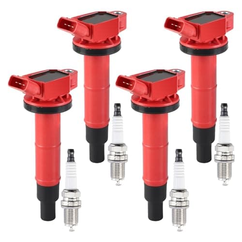 Pindex 4 Pack UF333 Ignition Coils and Iridium Spark Plug Coil Pack Kits Compatible with 2.4L L4 Scion Toyota TC Camry Corolla Highlander Matrix RAV4 Solara Lexus HS250h Scion xB tC Pontiac Vibe