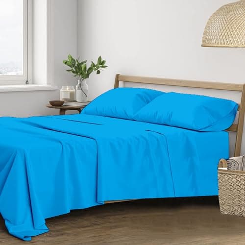 Trance Home Linen Pure 100% Cotton 400TC Plain King Size Bedsheet with 2 Pillow Covers (108 x 108 Inch, Peacock Blue)