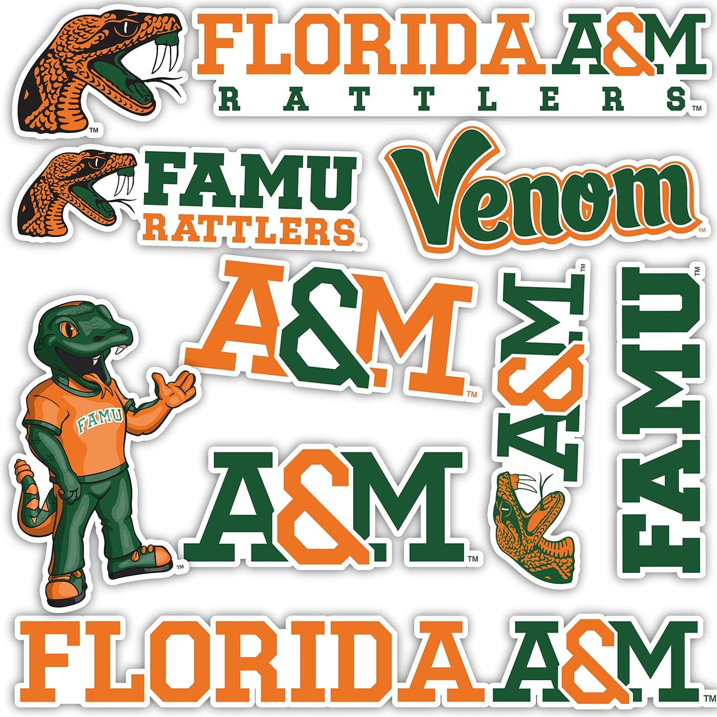 Desert Cactus Florida AM University Sticker FAMU Rattlers Vinyl Decals Laptop Water Bottle Car Scrapbook Sheet T2 Type 2