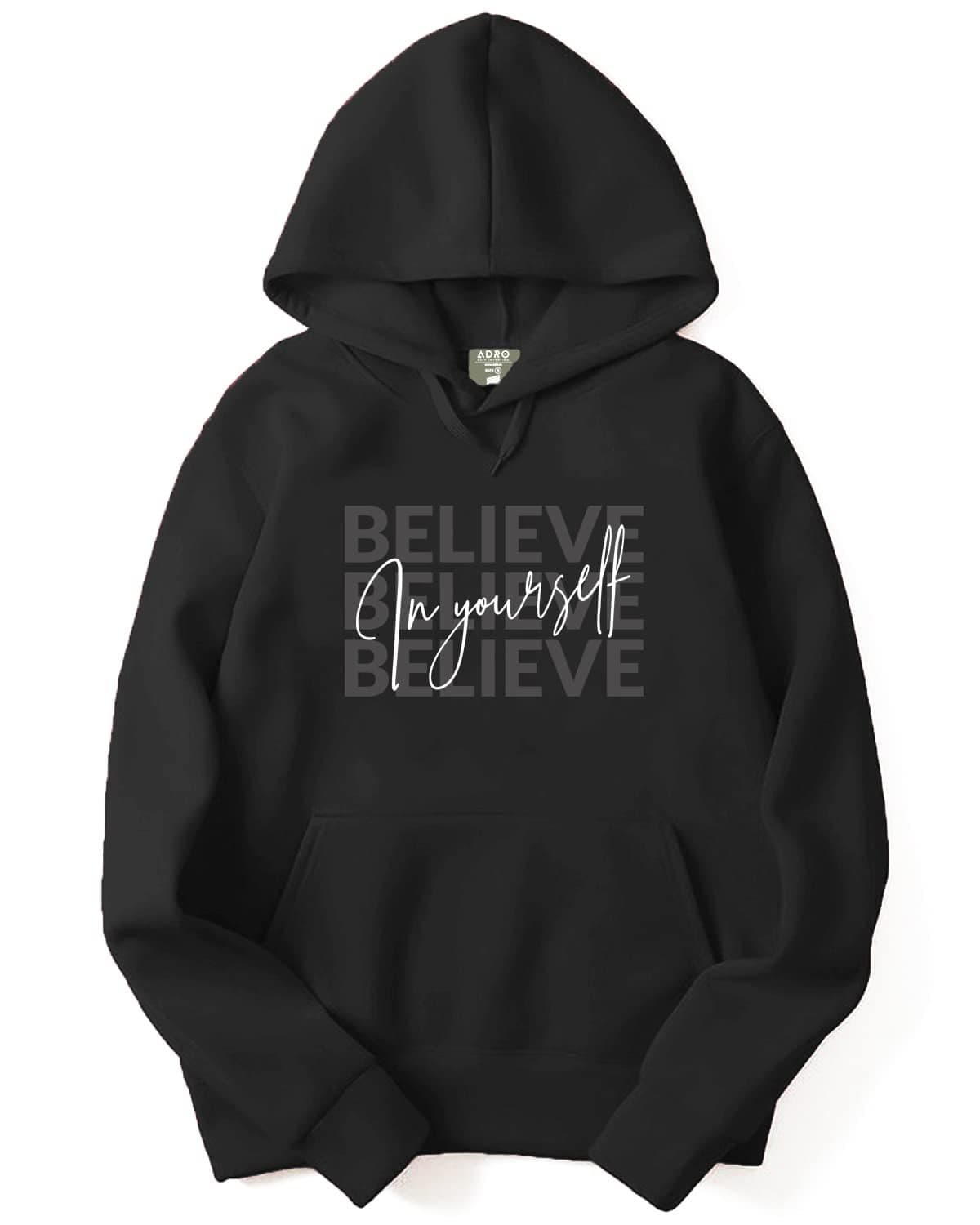 ADRO Men's Cotton Neck Hooded Sweatshirt (H22-M-INV-BL_Black_M)