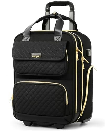 Arcoyard Underseat Carry On Luggage with Wheels, Airline Approved Personal Item Bag, 17-Inch Multi-functional Rolling Bag, Lightweight Overnight Suitcase for Women, Bussiness, Travel, Black