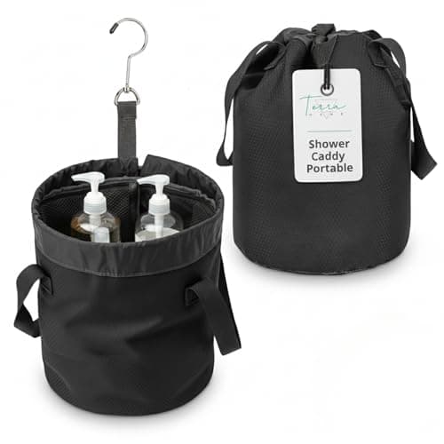 Quick Dry Mesh Shower Caddy for College Dorms – Lightweight Shower Caddy Mesh with Drawstring Top, Breathable Mesh Bottom, and Multiple Pockets with Zippers for Cruise Essentials for Shower (Black)