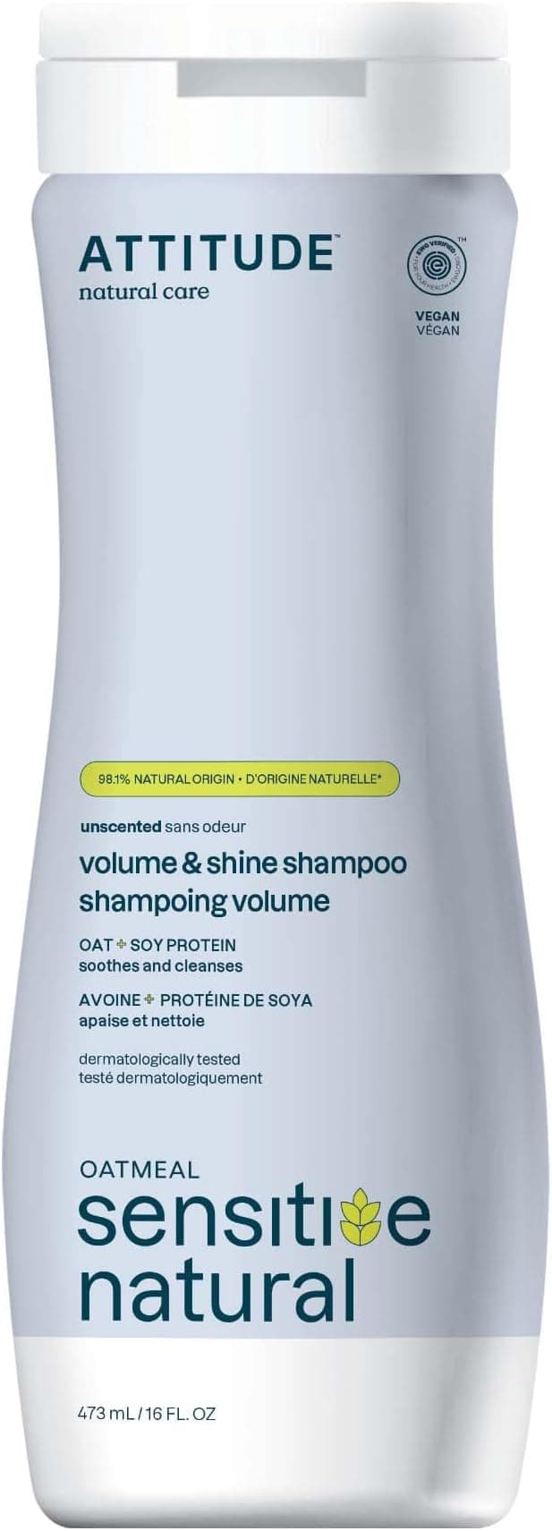 ATTITUDE Volume and Shine Hair Shampoo for Sensitive Dry Scalp EWG Verified Soothing Oat For Thin Hair Naturally Derived Ingredients Vegan and PlantBased Unscented 473 mL