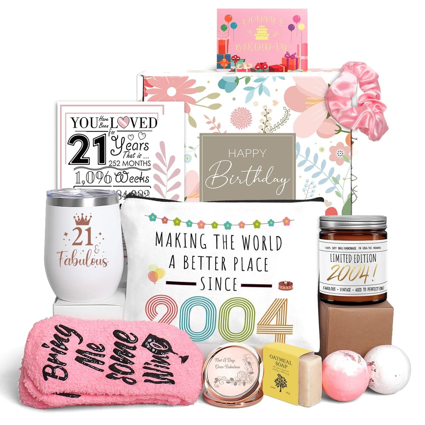 iAOVUEBY 21st Birthday Gifts for Her Women Happy 21 Year Old Gift for Women Her 21st Bday Baskets for Daughter Sister Friend Gift for Female Born in 2004 21 Fabulous