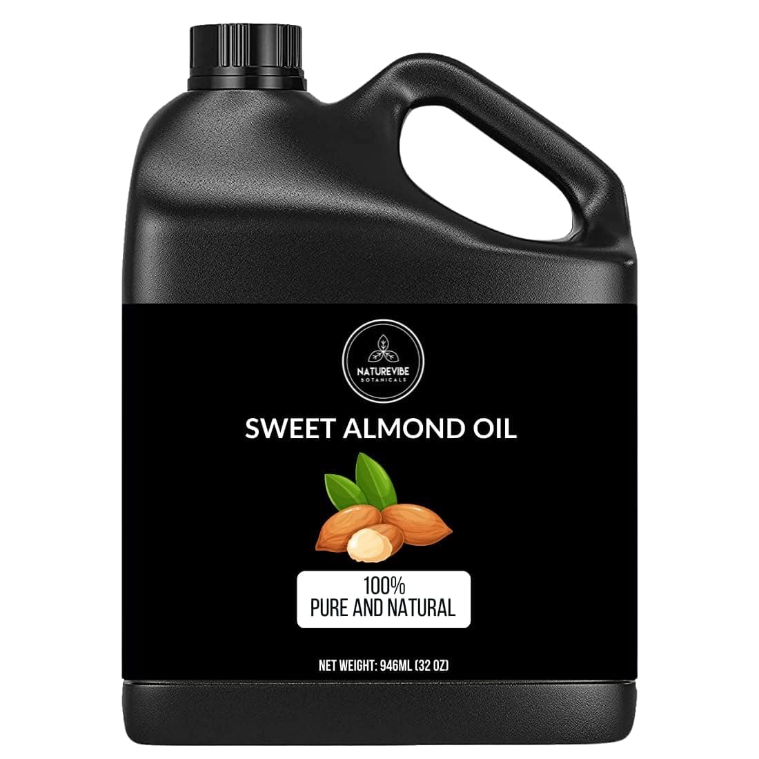 Naturevibe Botanicals Sweet Almond Oil 32 Ounces 100 Pure and Natural Unrefined Cold Pressed Carrier Oil Great for Skin Care and Hair Care