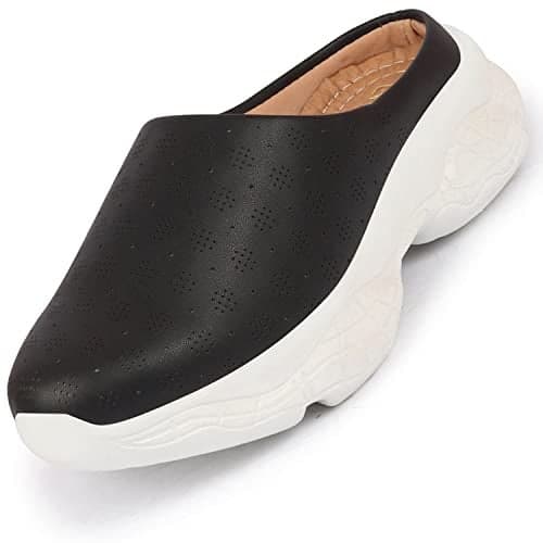 FAUSTO Women's Back Open Classic Slip On Mules Shoes (Black, 7)