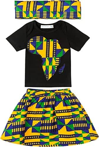 SHENBOLEN Baby Girl African Print Clothing Ankara Skirt Top Set(B,Large)