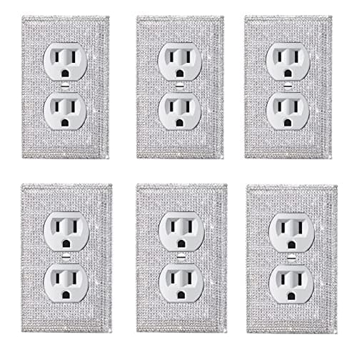 Gaocai 6 Pcs Silver Shiny Silver Rhinestones Outlet Covers Wall Plates Light Switch Cover Plate Decorative Outlet Cover Durable Switch Covers