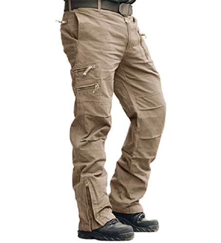 CRYSULLY Men's Work Tactical Pants 9 Pockets Khaki Cargo Pants for Men Outdoor Ripstop Hiking Trousers 36