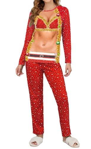 Meteorito Christmas Pajamas Women Set Ugly Funny Printed Sleepwear for Xmas Pjs Loungewear Party