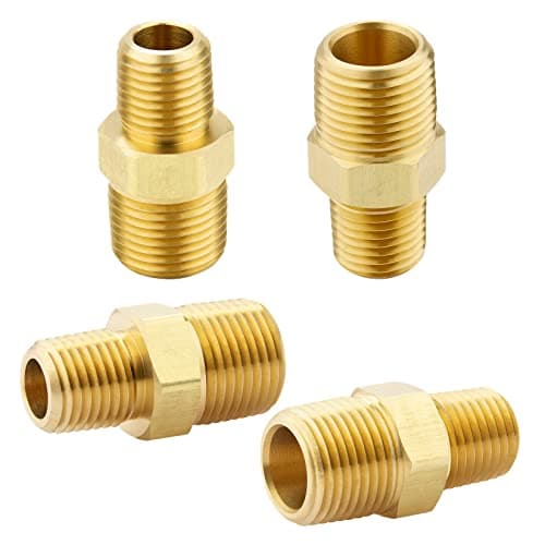 KOOTANS 3/8 NPT x 1/4 NPT Male Solid Brass Hex Nipples, Heavy Brass Pipe Adapter Fittings Reducing Nipples Connectors 4Pieces