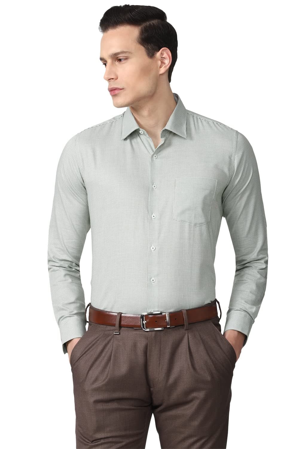 Van Heusen Men's Cotton Slim Fit Shirt (VHSFRSLB369651_Green 42)