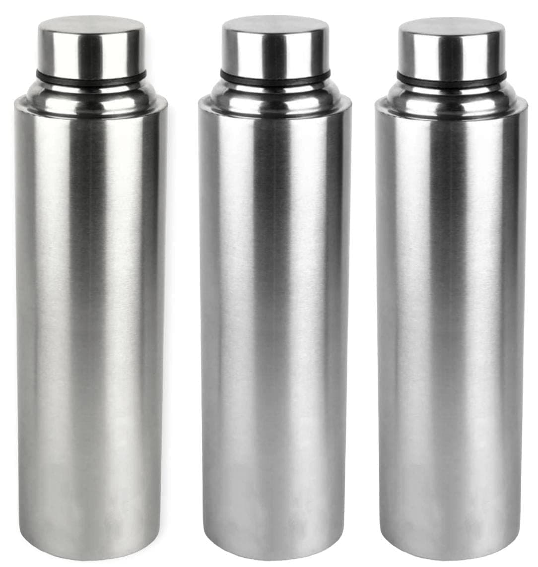 STEEPLE Stainless Steel Water Bottle Leak Proof Office Bottle Gym Bottle Home Kitchen Hiking Treking Bottle Travel Bottle 500 ml Set of 3 Silver