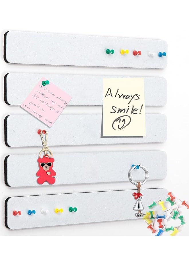 5 Pack Felt Pin Board Bar Strips Bulletin Board for Bedrooms Offices Home Wall Decoration, Notice Board Self Adhesive Cork Board with 35 Push Pins for Paste Notes, Photos, Schedules (Grey)