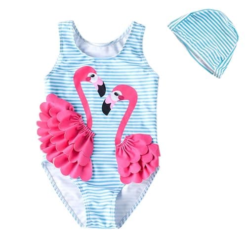 Baby Girl One Piece Swimsuit Swimwear Toddler Kid Flamingo Bikini Bathing Suit Sunsuit Rash Guard M