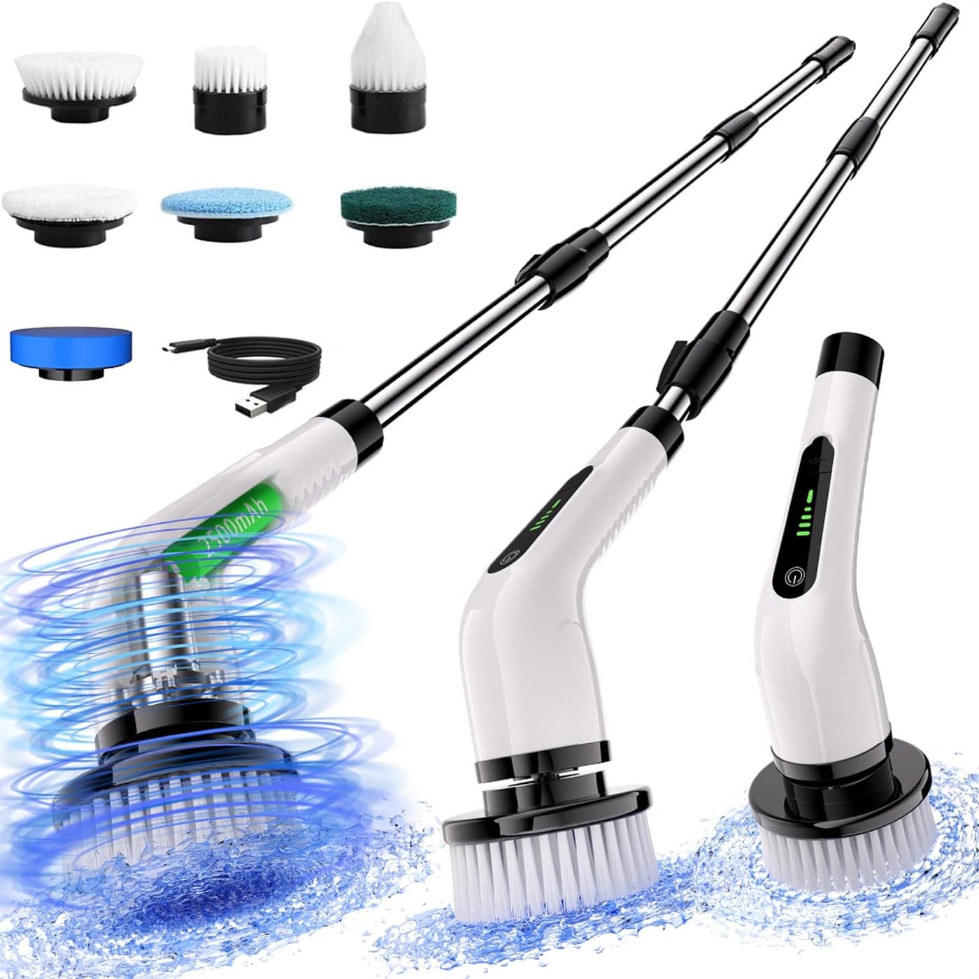 Electric Spin Scrubber Full Body Waterproof Cordless Cleaning Brush with 7 Replaceable Brush Heads Power Scrubber Shower Adjustable Detachable Handle for Bathroom Tub Tile Floor Car