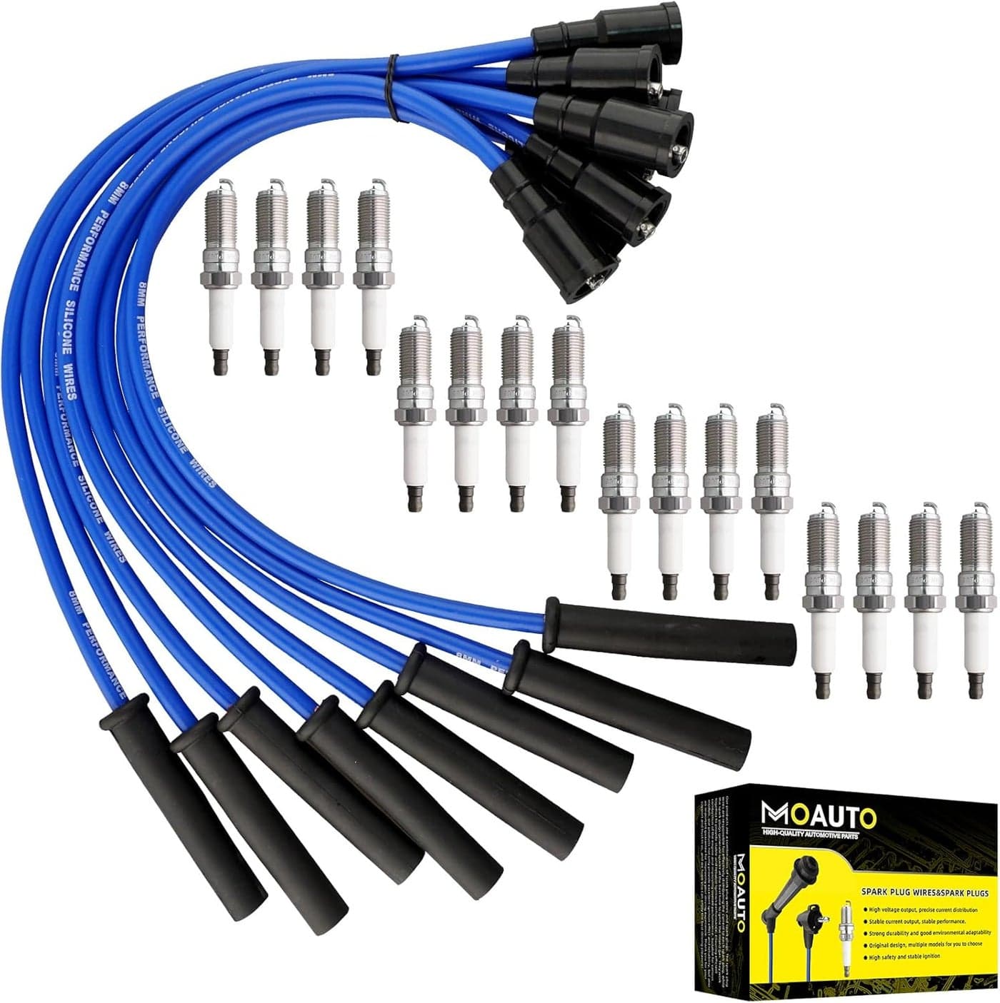MOAUTO Set of 16 PCS Iridium Spark Plugs with Wire Set 671-8173 for Ford F150 F250 F350 E350 Super Duty 2010-2014 - V8 6.2L