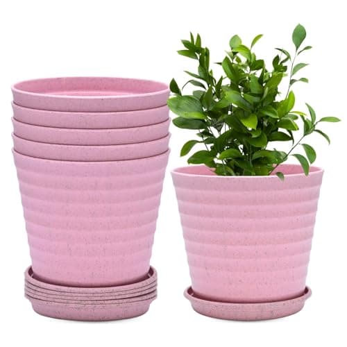 Eha Set of 6 Earth-Friendly Linea 7.5" Pots for Plants | Bamboo Based Plant Pots | UV Protected | Flower Pot for Indoor, Home Decor, Outdoor, Balcony & Garden | Innocent