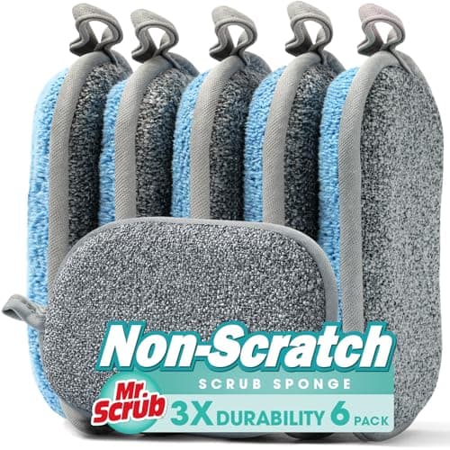 Sponges Kitchen Dish Sponge for Washing Dishes Cleaning Kitchen, All-Purpose, 6 Pack, Non Scratch, Rough Scrubbers Side for Non-Stick Cookware, Soft Microfiber Scrub Side for Dishes, Mr. Scrub