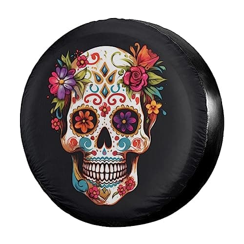 Dujiea Sugar Skull Spare Tire Cover Universal Wheel Tire Cover DustProof Tire Protectors for Trailer Rv Van SUV Truck Camper and Many Vehicle 14 15 16 17 Inch