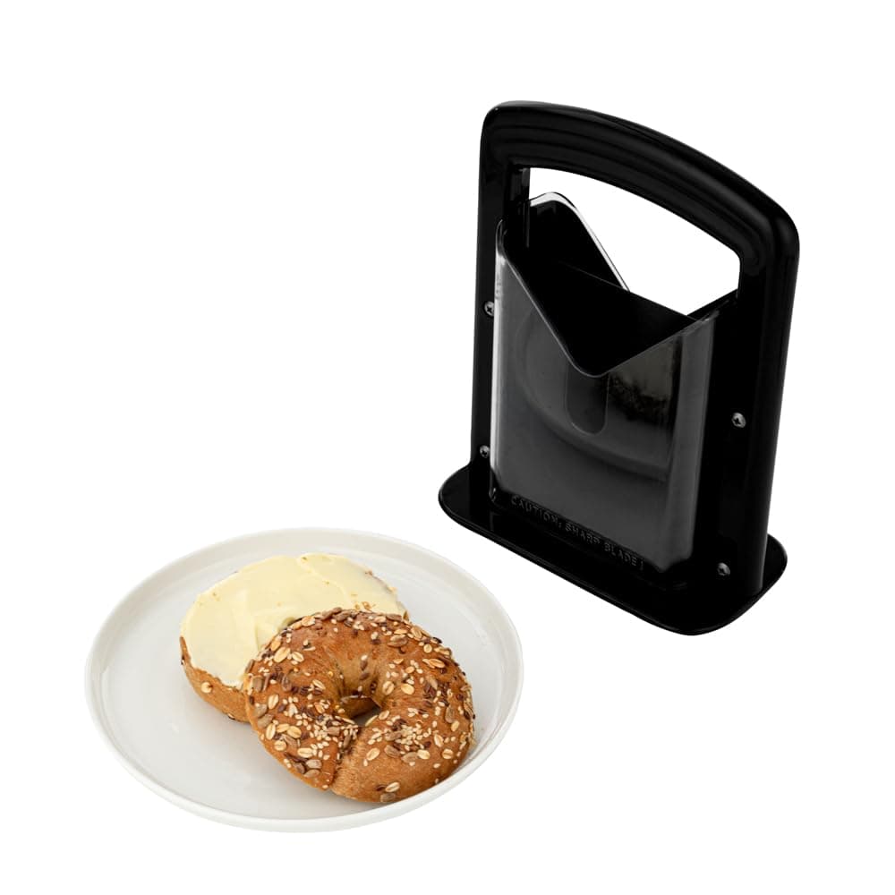 Restaurantware Met Lux 7 x 35 x 9 Inch Bagel Slicer 1 Commercial Bagel Cutter BuiltIn Safety Shield Safe and Easy To Use Black Stainless Steel Universal Slicer NonStick and Serrated Blade