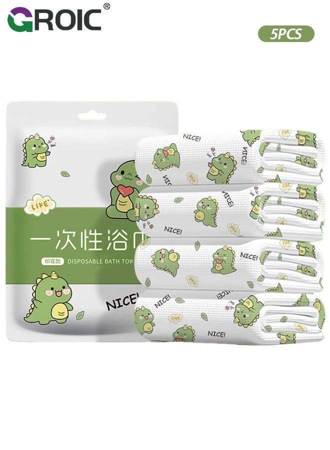 5Pcs Large Compressed Bath Towel,Cartoon Dinosaur Disposable Cotton Towels, Portable Light and Reusable Towel,Premium Towel for Hotel Camping Sports Hiking