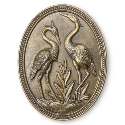 Vintage Crane Wall Sculpture, Antique Wall Decor, Crane Wall Art, Hand Painted Wall Decoration with Embossed Couple Birds Design, Heron Wall Art, Vintage Wall Decor for Living Room Bedroom Dining Room Hallway, Housewarming Gifts