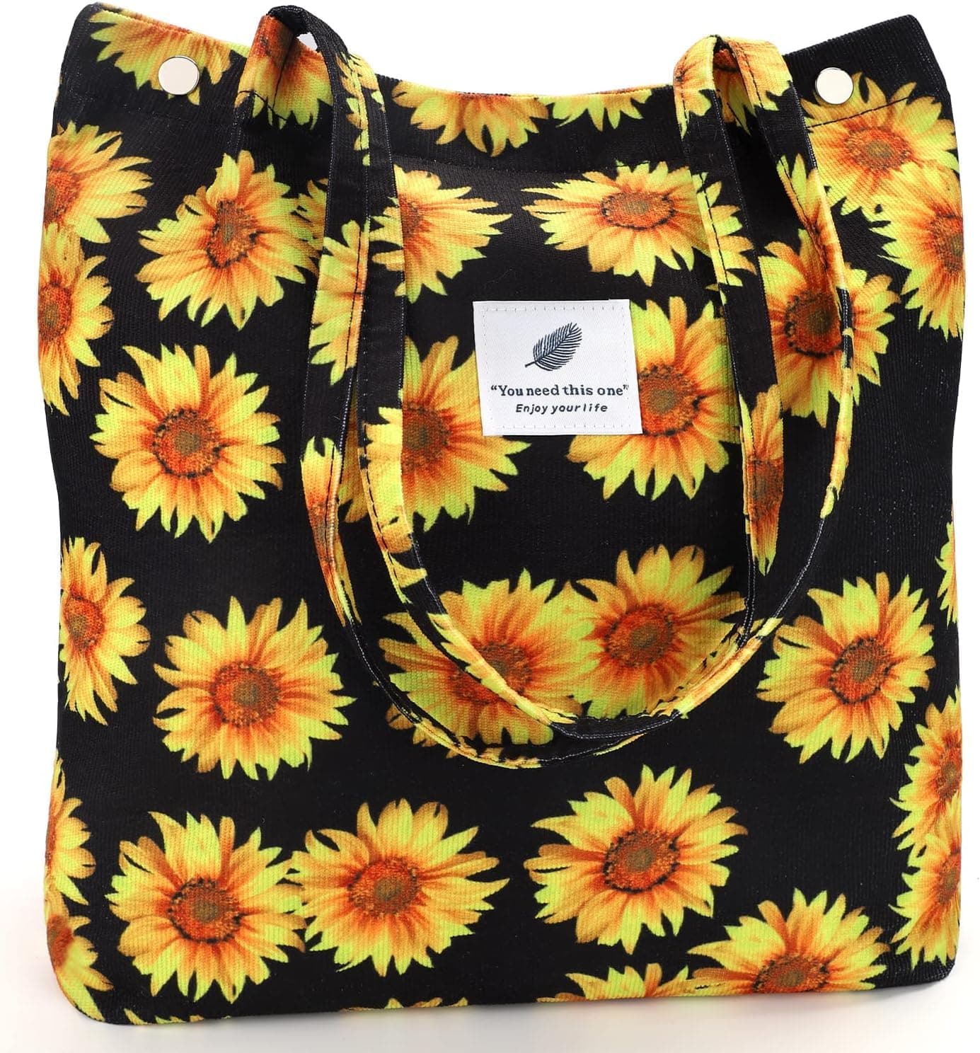 Kawn® Corduroy Tote Bag Aesthetic Cute Canvas Tote Bags for Women Washable Shoulder Bag with Inner Pocket for Go-to Everyday Bag for Work Beach Travel and Shopping Grocery (Sunflower)