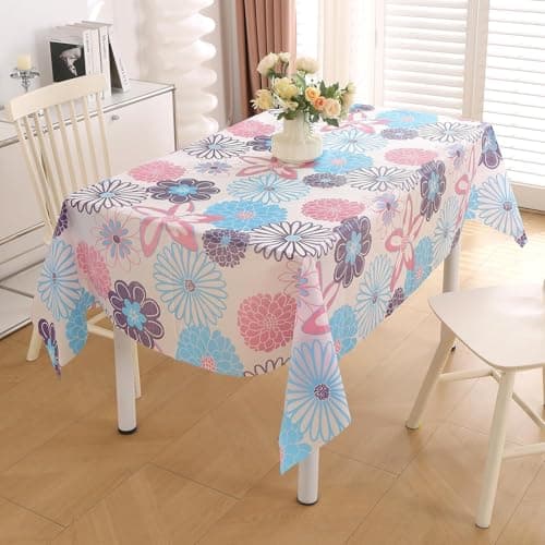 HOKIPO PEVA Waterproof Table Cover Cloth for 6 Seater Dining Table | Dustproof Printed Table Cloth, Study & Coffee Table Cover, 72x54 Inches, Tufts Blue Sunflower (NEW-AR-5872-D2)