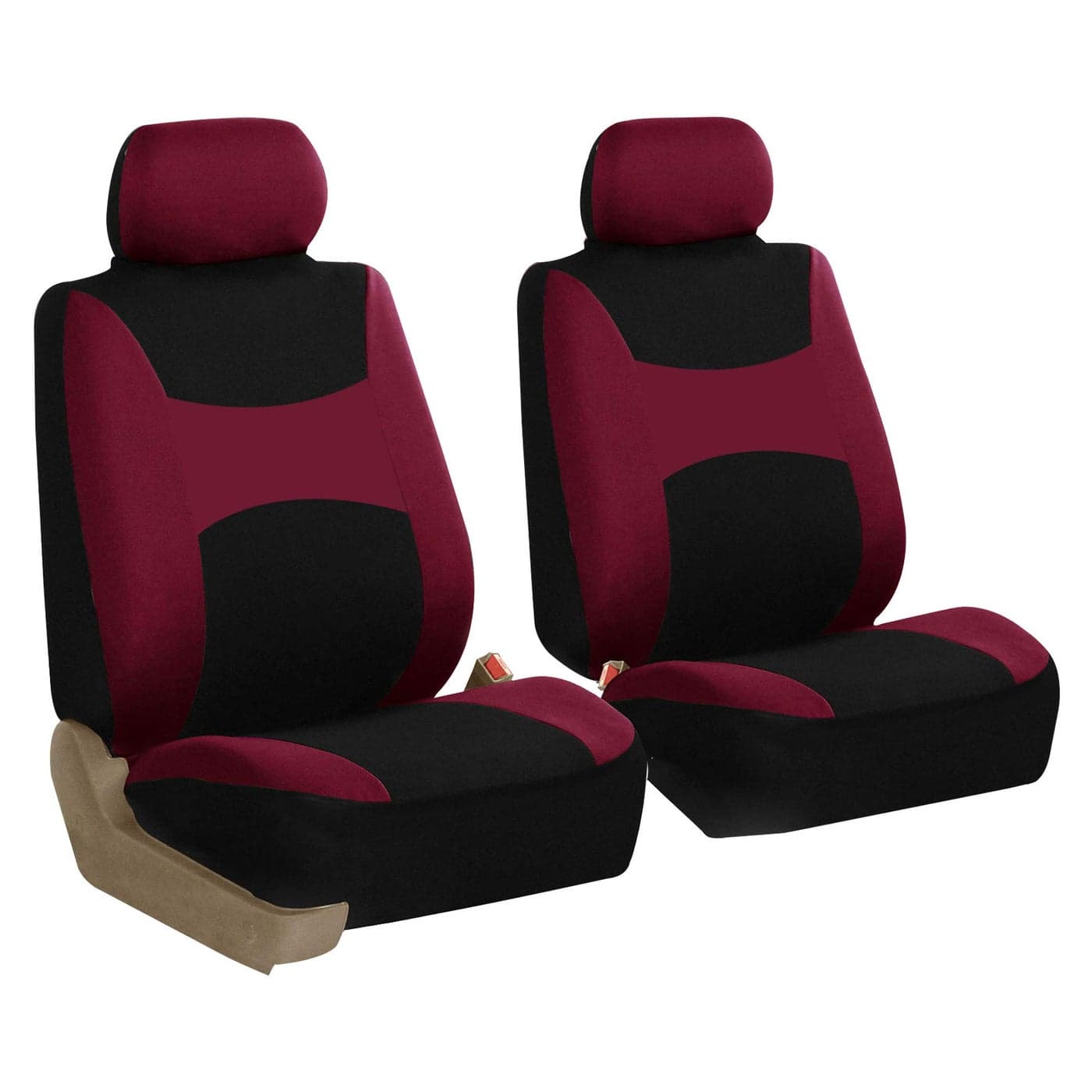 FH Group Front Set Cloth Car Seat Covers for Low Back Seats with Removable Headrest Airbag Compatible Universal Fit Seat Cover for SUV Sedan Van Burgundy