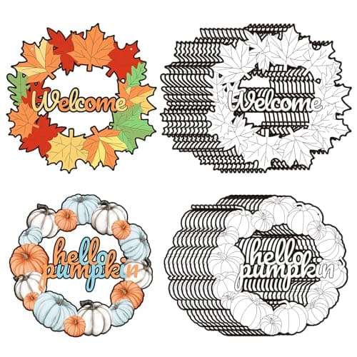 Sereliy 24 Pcs Fall Coloring Wreath Crafts Color Your Own Thanksgiving Crafts DIY Paper Fall Wreath for Classroom Activities Thanksgiving GamesThanksgiving