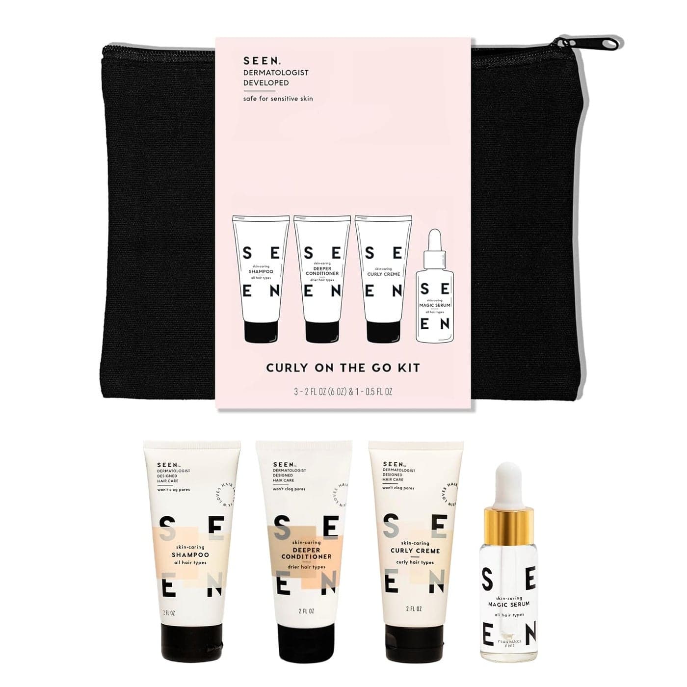 SEEN Curly On The Go Kit -Scented - Non-Comedogenic & Safe for Sensitive Skin - Sulfate-Free, Curl-Defining Styling Hair Bundle - Anti Frizz - Heat Protectant